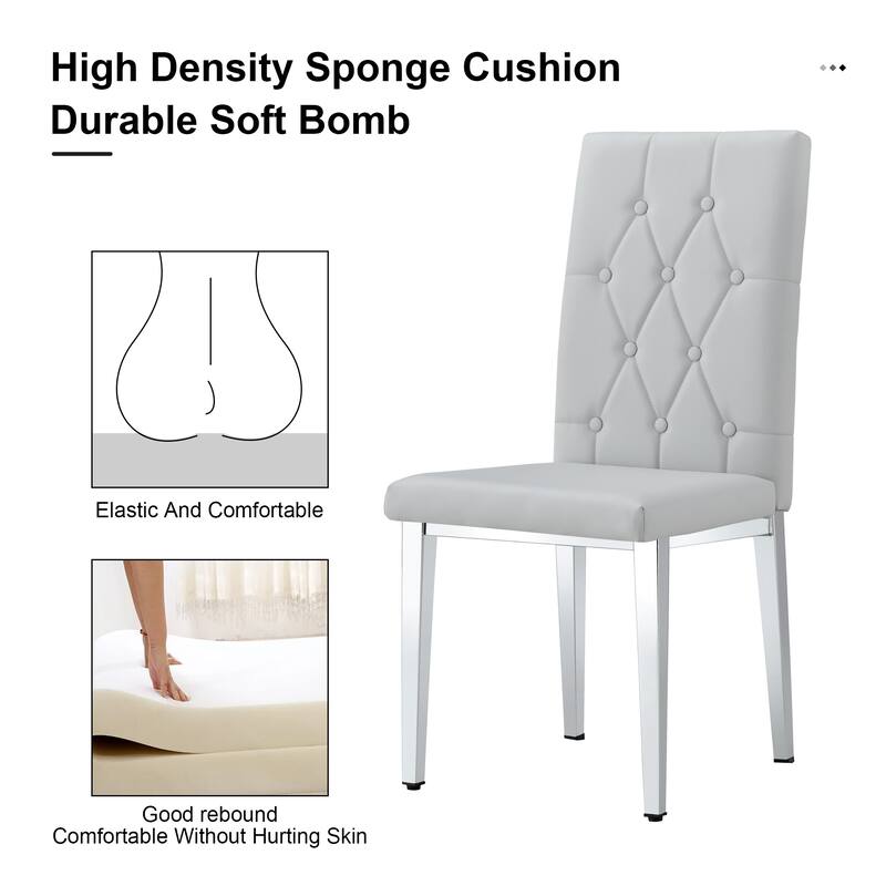 High Back Dining Chair Set of 4 Button Plaid Tufted Soft Cushion Side Chair Living Room Accent Chair Armless Chair