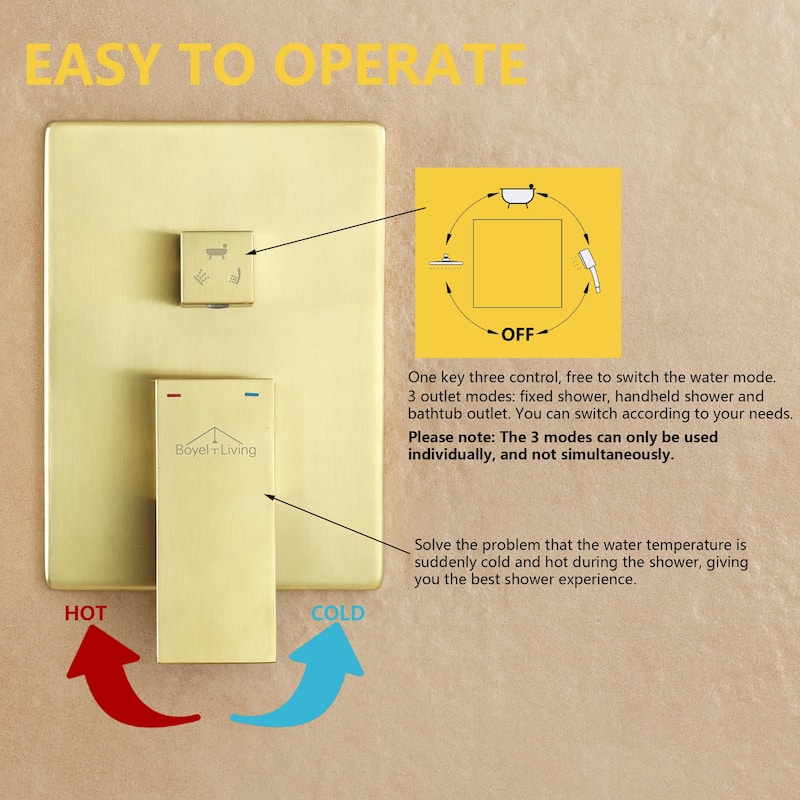 3-Function 10/12-In Wall Mounted Shower System with Handheld Shower
