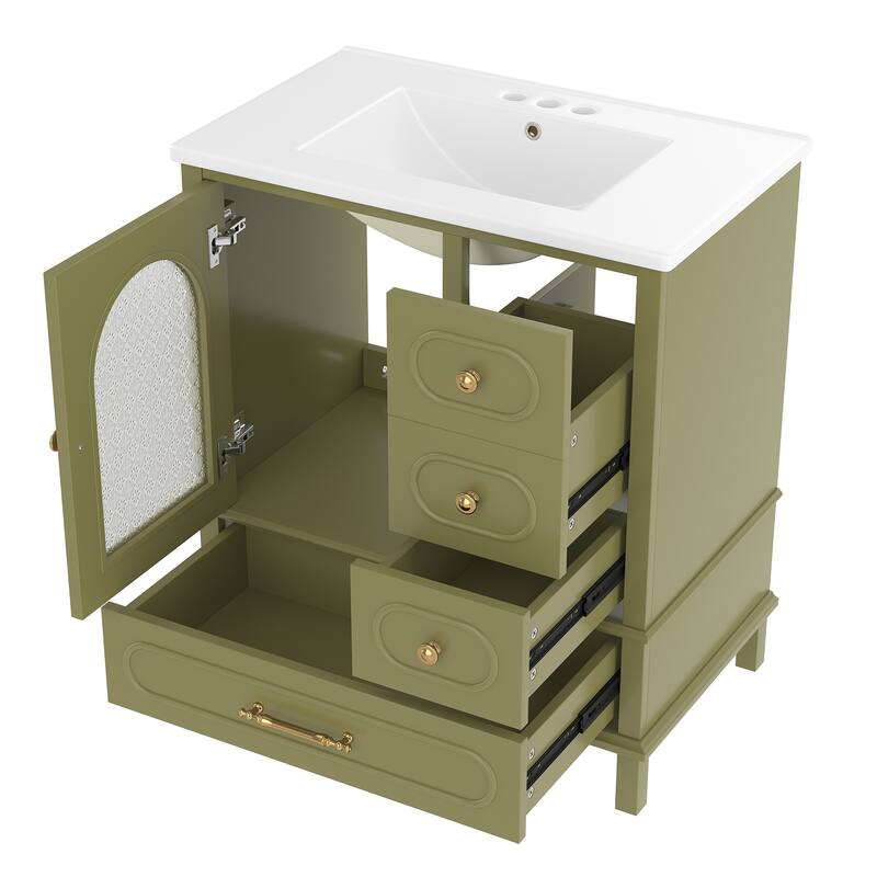 30" Bathroom Vanity with Sink, Free Standing Single Vanity Set with 3 Storage Drawers
