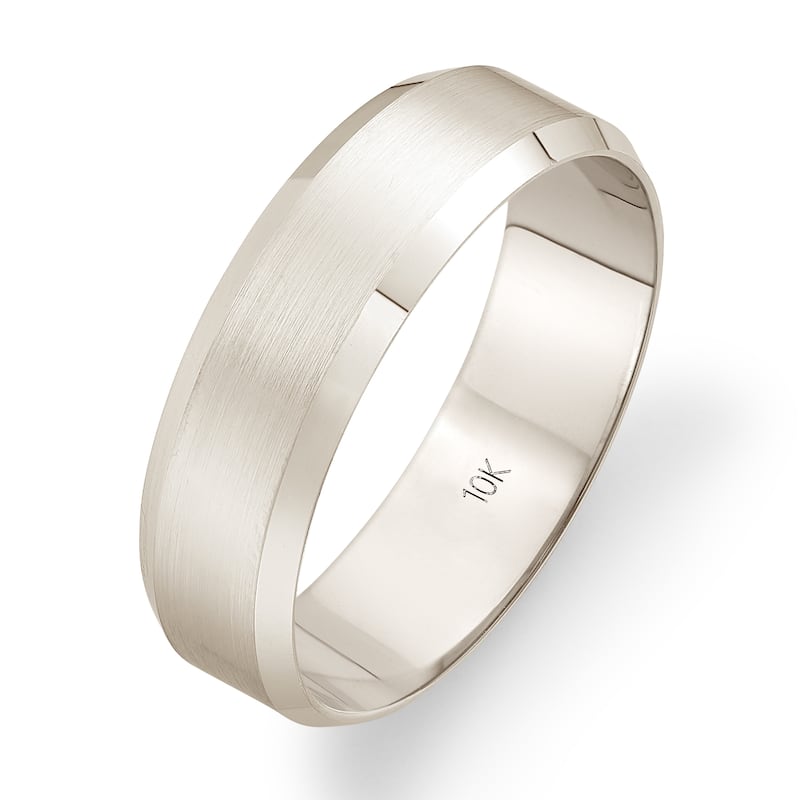 Clover White Gold Beveled Edge Wedding Band - 7.5 (6mm) - 10k