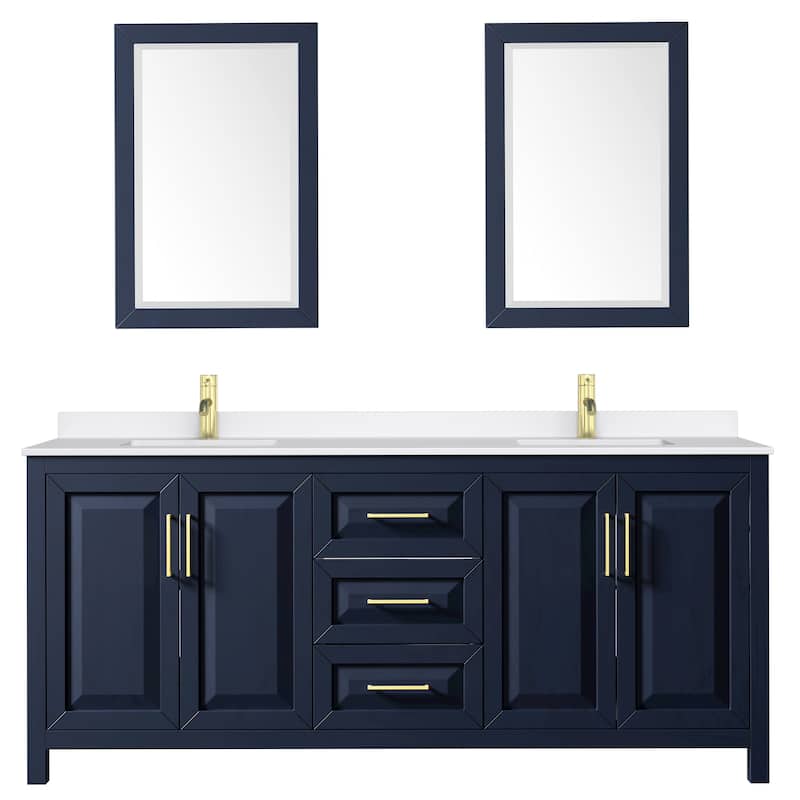 Daria 80-inch Double Vanity, Single Hole Quartz Top, 24-inch Mirrors