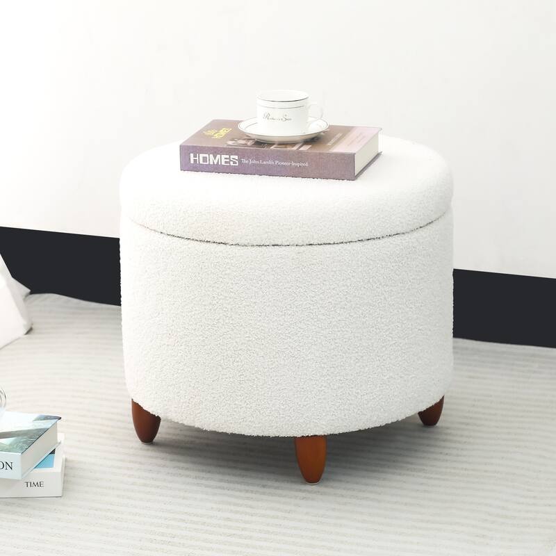 Adeco Round Button-tufted Lift-top Storage Ottoman