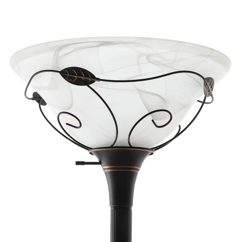 Moasis 71" Traditional Torchiere Floor Lamp with Adjustable Reading Light, Alabaster glass shades - 71"H