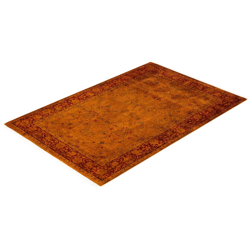 Overton Hand Knotted Wool Vintage Inspired Modern Contemporary Overdyed Orange Area Rug - 4' 1" x 6' 2"