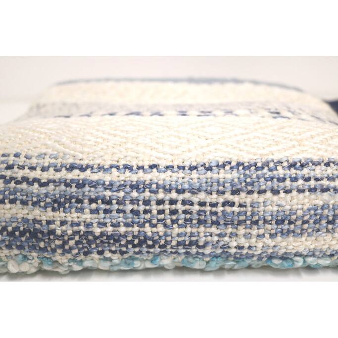 Home&Manor Handcrafted Wool & Cotton Throw Blanket Blue Drift