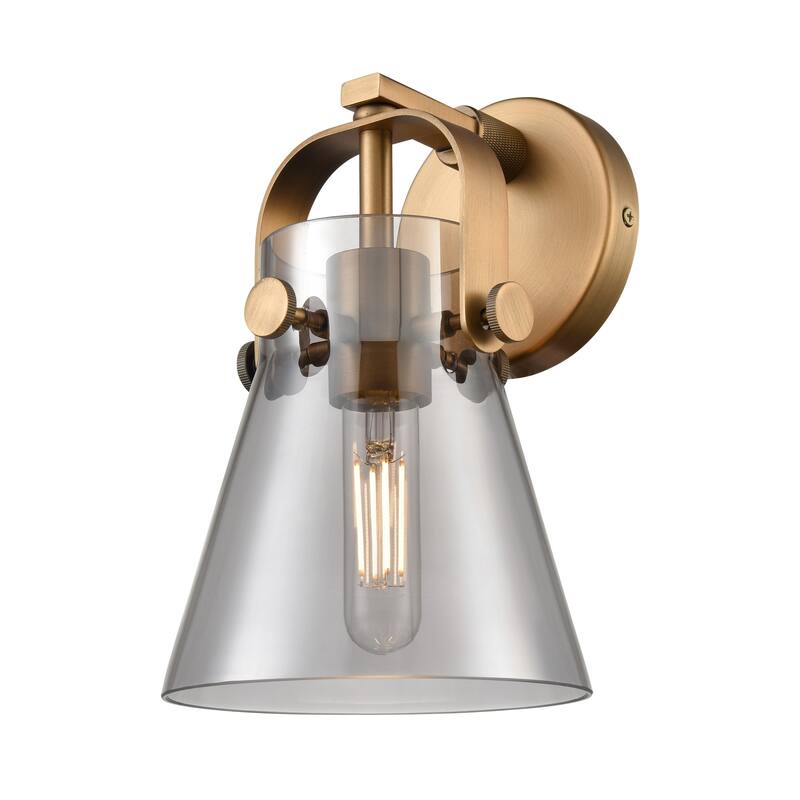 Innovations Lighting 423-1W-10-7 Pilaster II Cone Sconce Pilaster II - Brushed Brass / Plated Smoke