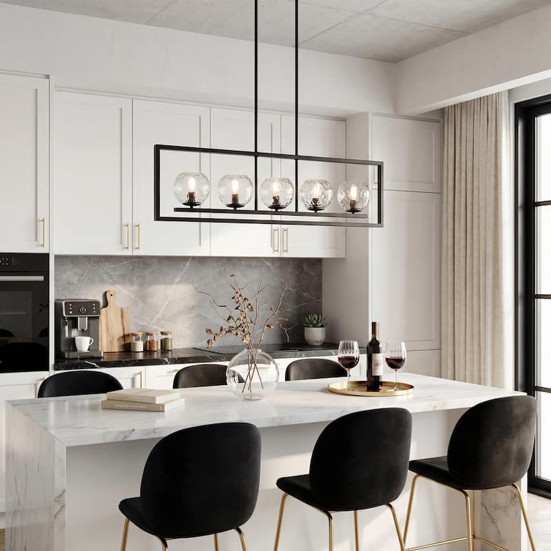 5-Light Linear Kitchen Island Chandelier, Adjustable Pendant Light - 39.4'' W × 5.1'' D × 53.5'' H