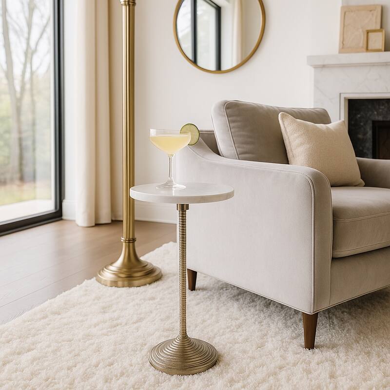 Metal and Stone Accent Table with Aluminum Base - Modern Stylish Side Table for Home Decor