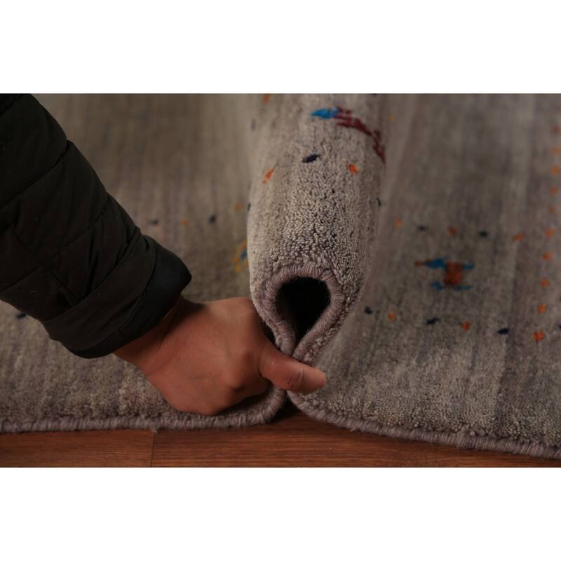 Contemporary Gabbeh Rug Hand-Knotted Beige Modern Wool Carpet - 5'3" x 7'8"