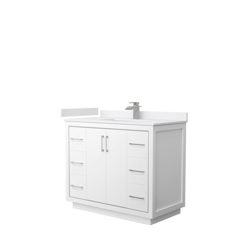 Icon Single Vanity Set, Cultured Marble Top, No Mirror - 42-Inch Single - White, Nickel Trim,White Cultured Marble Top