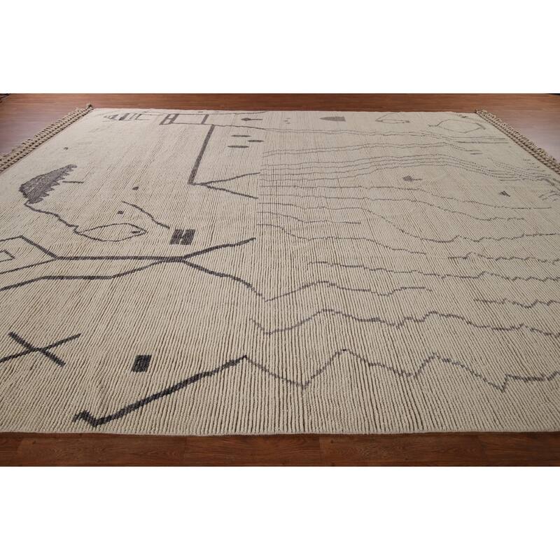 All-Over Abstract Moroccan Palace Size Area Rug Handmade Wool Carpet - 12'2"x 15'5"