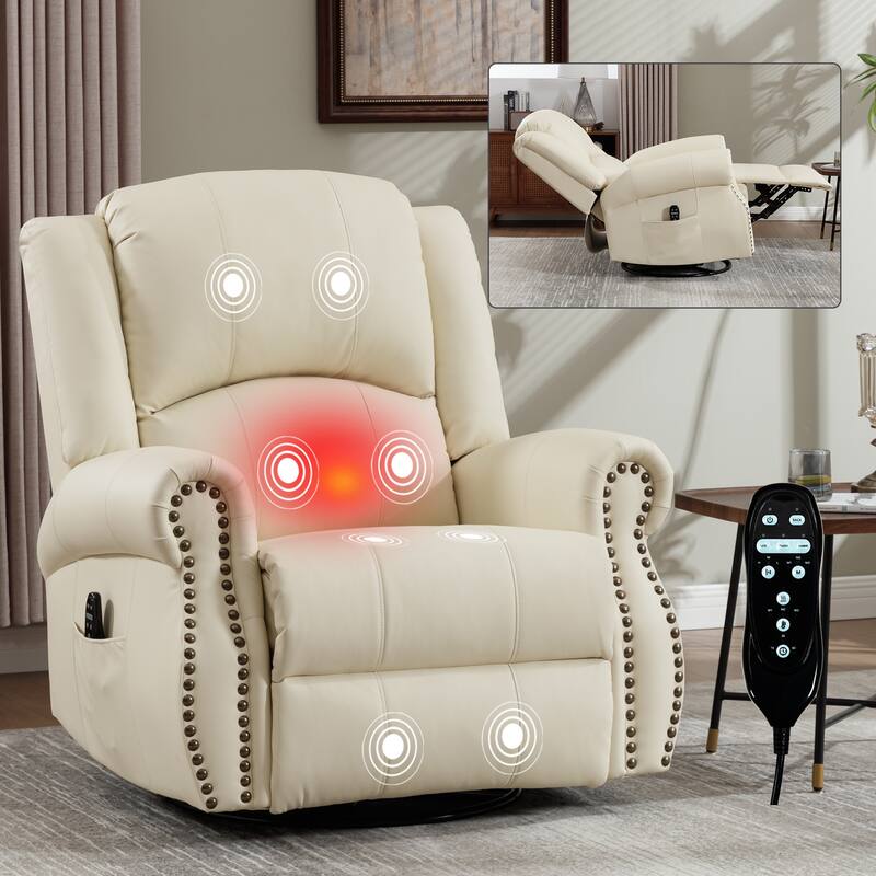 Heat Massage Manual Recliner Chair with Rocker and Swivel in Fabric for Living Room