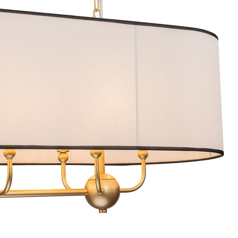 8-Light Mid-century Linear Dining Room Chandelier With Fabric Shade - Brass - 42.5in