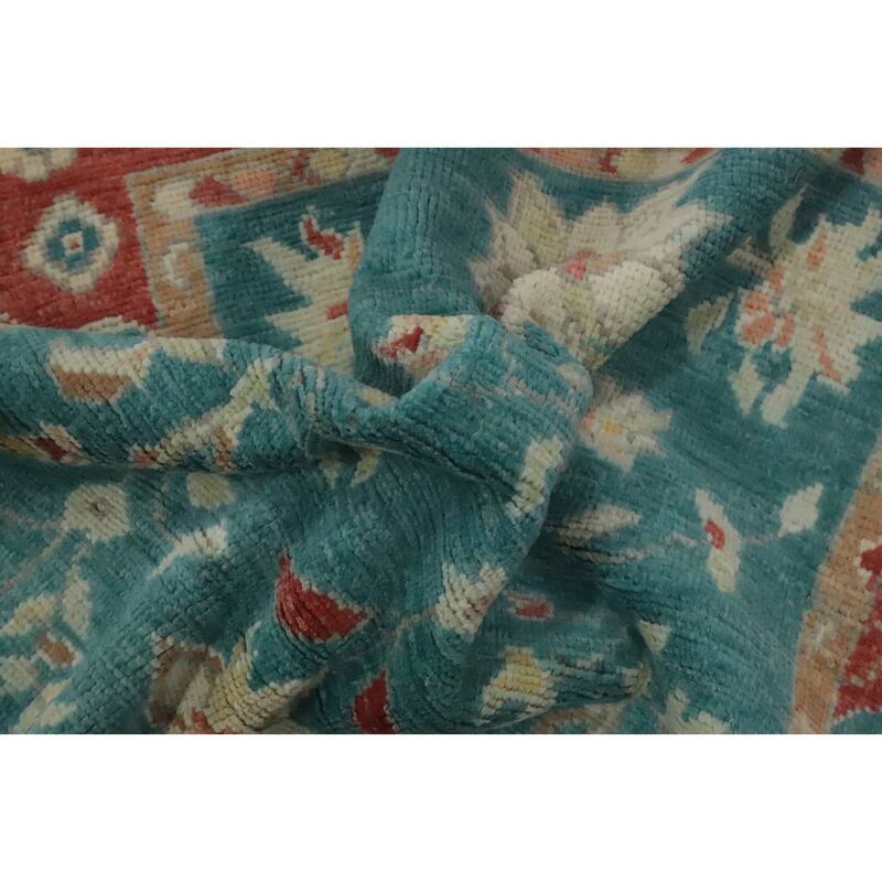 Hand Knotted Oriental 100% Wool Carpet Transitional All-Over Green Oushak Area Rug - 5' 5'' X 3' 2''
