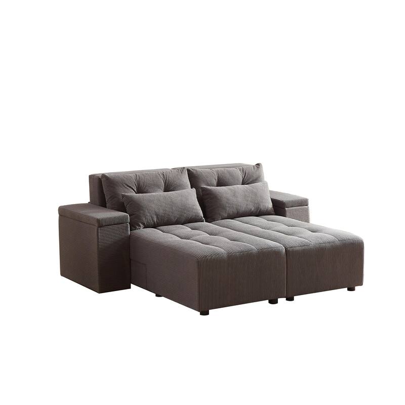 94" Corduroy 3-in-1 Convertible Sectional Sofa with 4 Storage Spaces and 4 Pillows