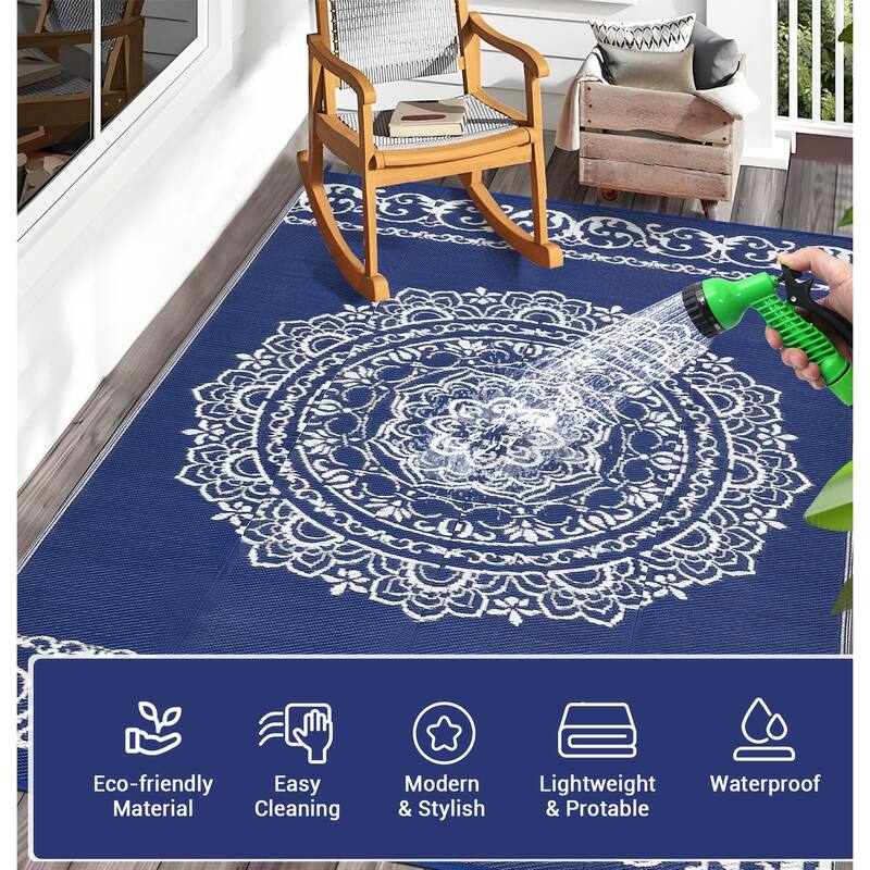 Outdoor Rug Reversible Patio Rug Plastic Straw Rug Waterproof Lightweight Rug