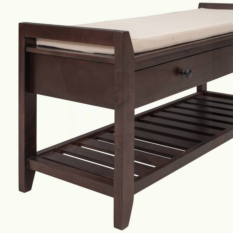 Shoe Rack with Cushioned Seat and Drawers