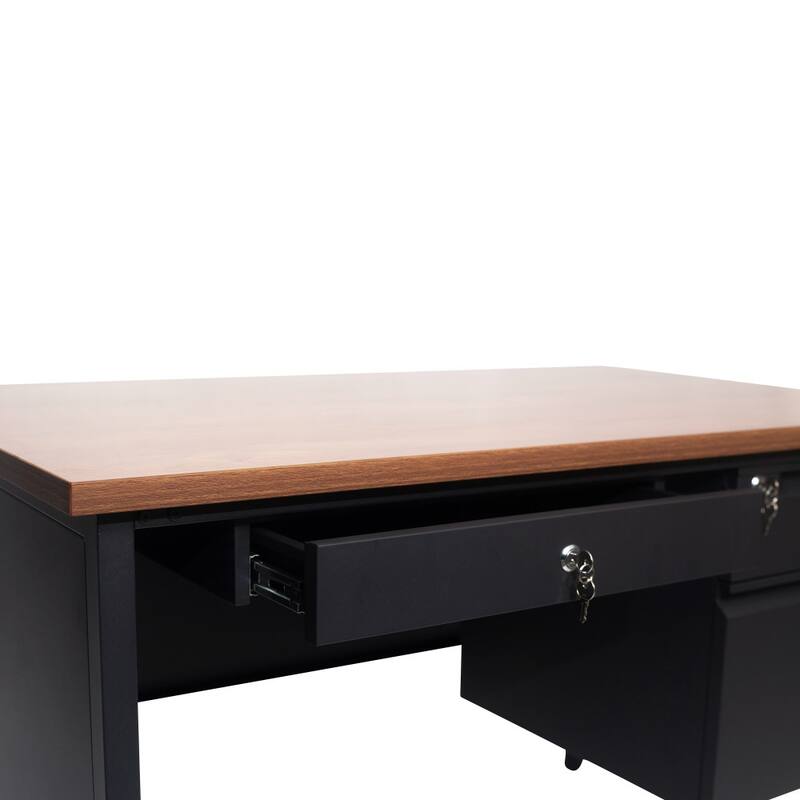 Commercial Right Side Single Pedestal Desk with 3 Locking Drawers