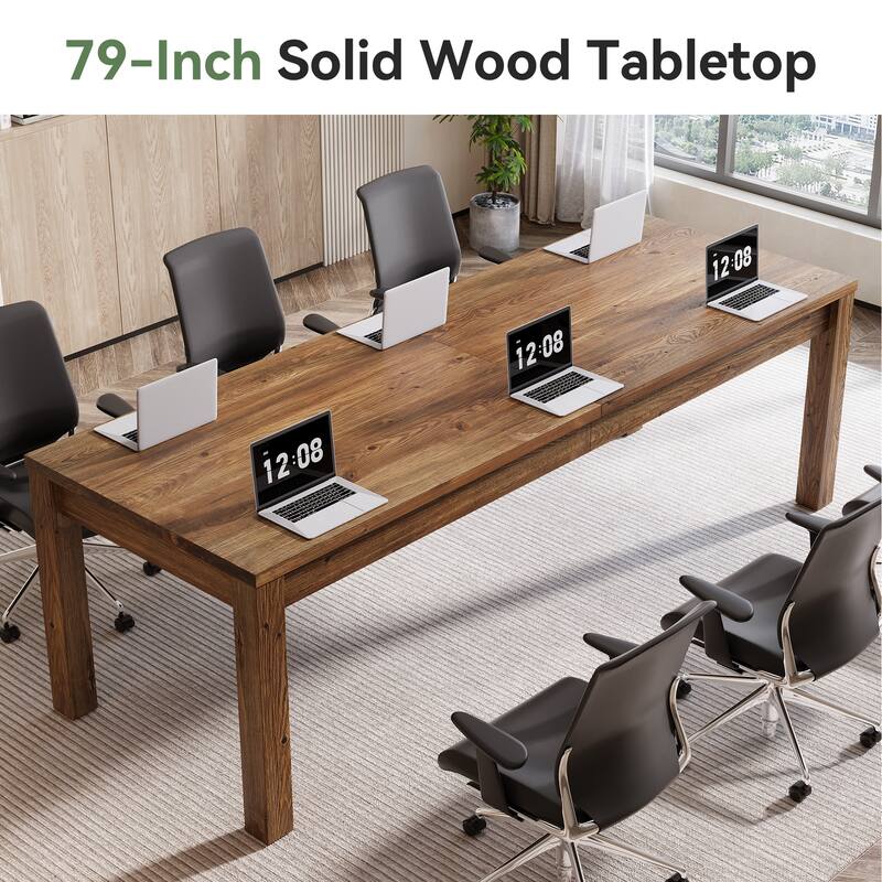 78.7" Rectangular Solid Wood Conference Table Meeting Table for Office