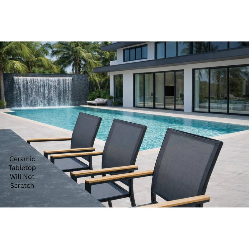 Quay Dark Grey 7-Piece Aluminum Outdoor Dining Set with Tribeca with Ceramic Glass Table Top - N/A