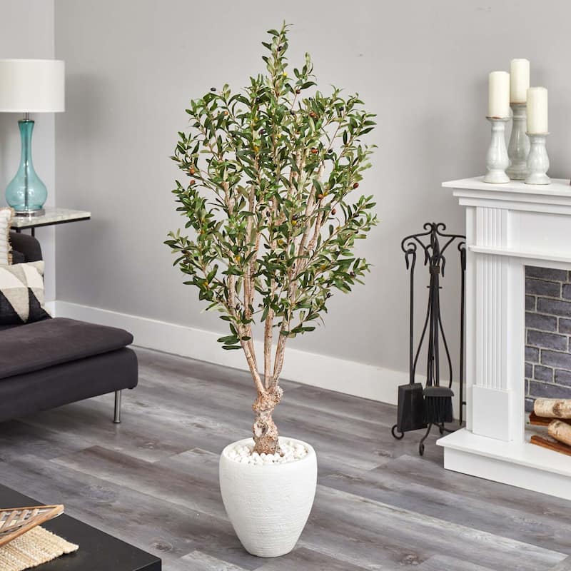 Artificial Olive Tree 5ft Indoor Outdoor Plant in Planter - Decorative Faux Tree - Green - 51-60 Inches