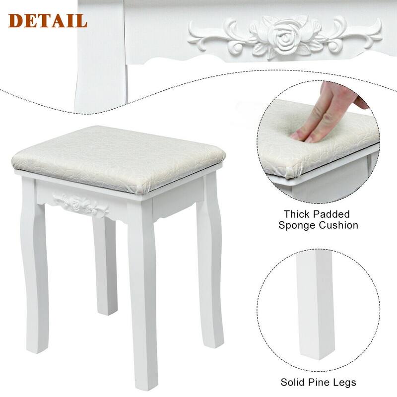 Gymax Vanity Dressing Table Set w/Removable Box &10 Dimmable Bulbs