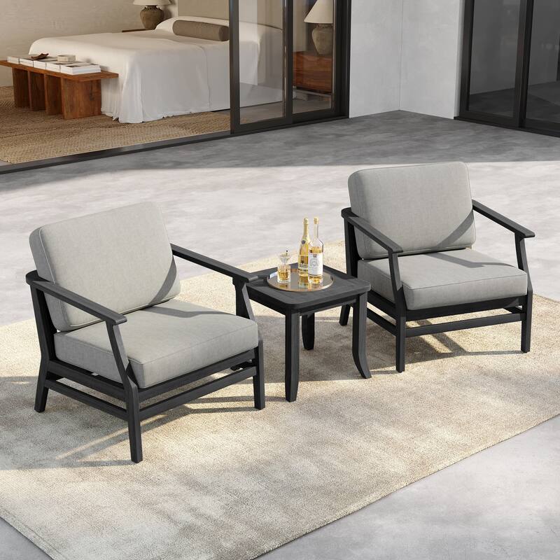 3 Set Outdoor Teak Wood Club Chairs with Side Table