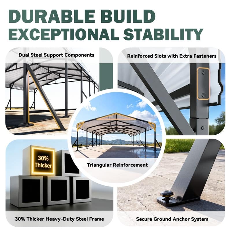 EROMMY Heavy Duty Metal Carport with Extra Support Poles, UV & Waterproof Car Canopy for Outdoor Vehicle Shelter