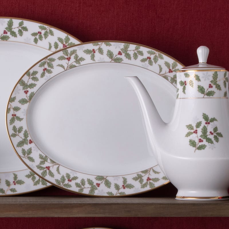 Noritake Holly & Berry Gold Oval Platter, 14"