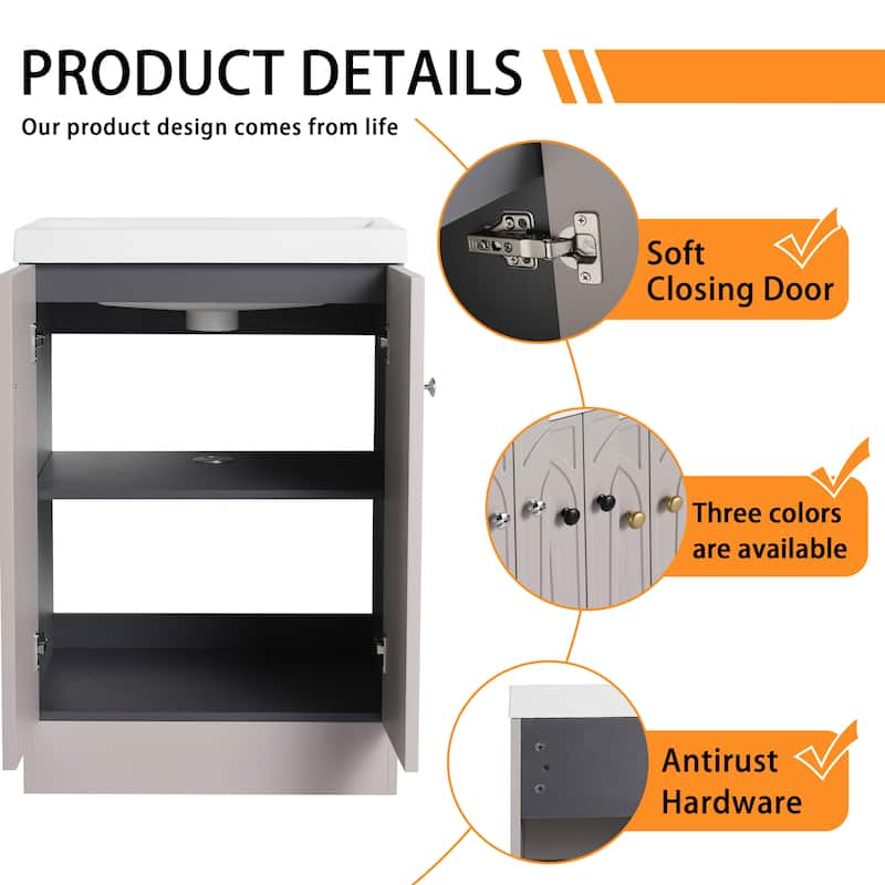 Bathroom Vanity With Sink In 24/30/36 Inch, Freestanding Bathroom Vanity With Soft Close Door and Adjustable Shelf