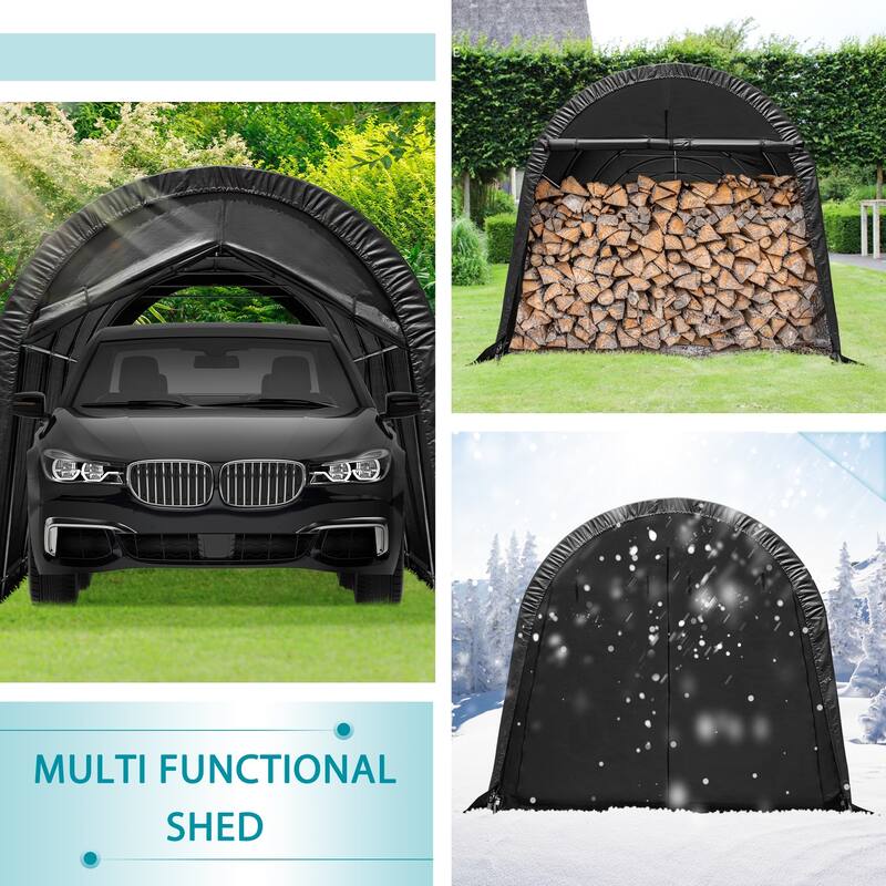 EROMMY Portable Garage, Heavy Duty Carport with All-Steel Metal Frame and Round Style Roof