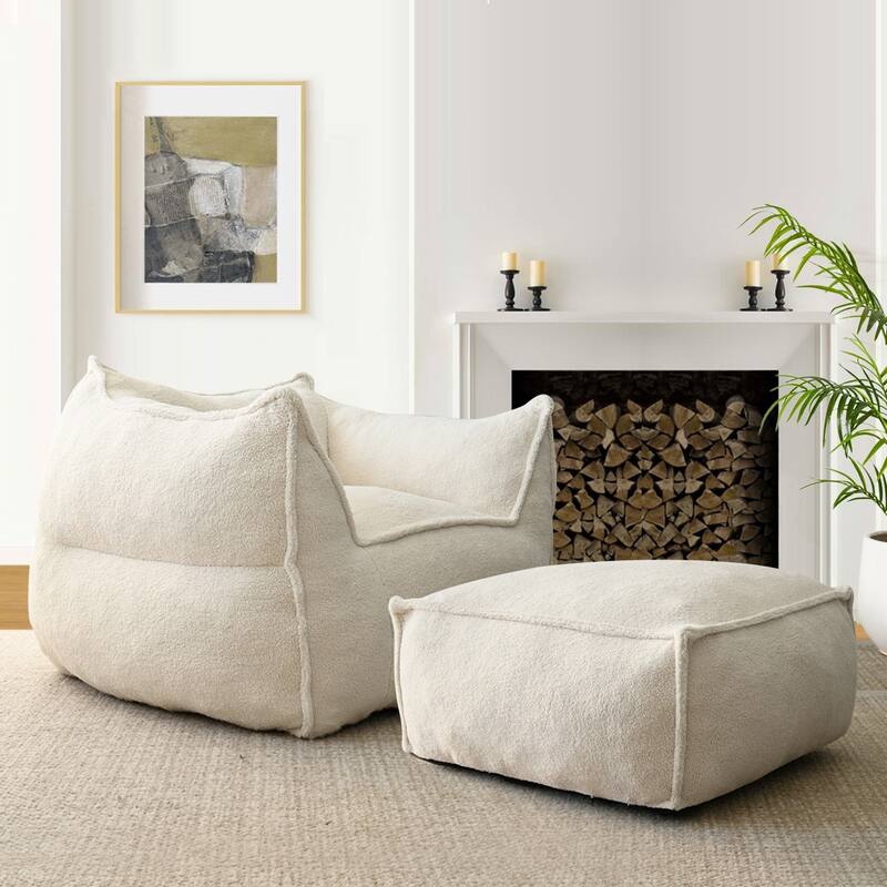 Lazy Sofa Chair Bean Bag Chair Sofa with Ottoman - Beige