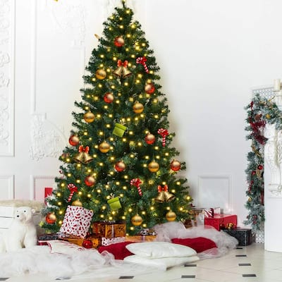 Gymax 7.5FT Pre-Lit Christmas Tree Hinged Artificial Tree w/ Metal - See Details
