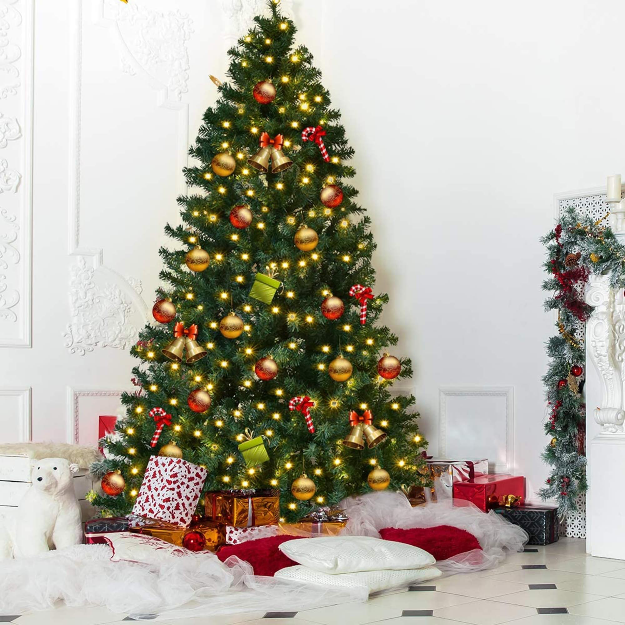 Gymax 7.5FT Pre-Lit Christmas Tree Hinged Artificial Tree w/ Metal - See Details