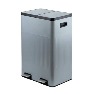 Gray Metal 2 compartments garbage and recycling bins 60L