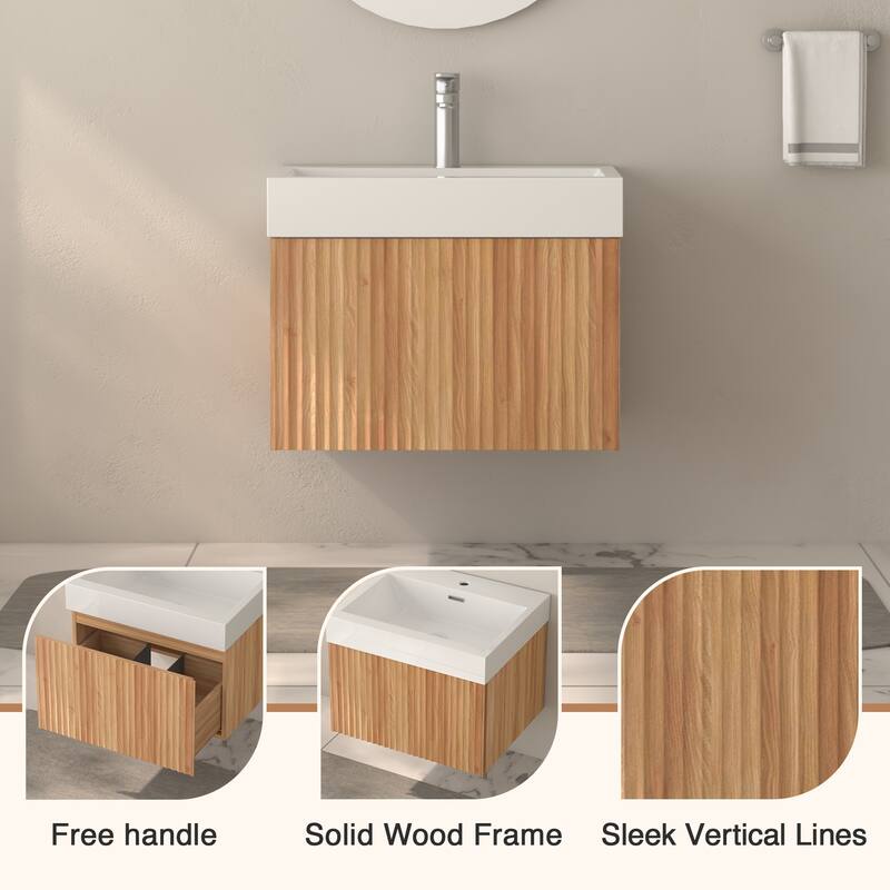 GDF Studio - Alexender Minimalist Design Wall-Mounted Floating Bathroom Vanity with Integrated Basin and Beveled-Edge Handles