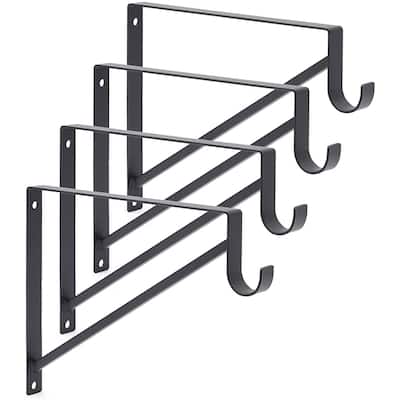 4 Pack Heavy Duty Metal Closet Rod Support Bracket for Shelf, Clothes (Black, 12.5 x 1 x 9.5 In)