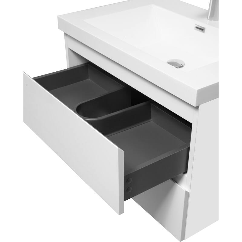 29.5" Floating Bathroom Vanity with Resin Sink, Glossy White Finish, 2 Drawers, Easy Installation - 29.53in L Wood