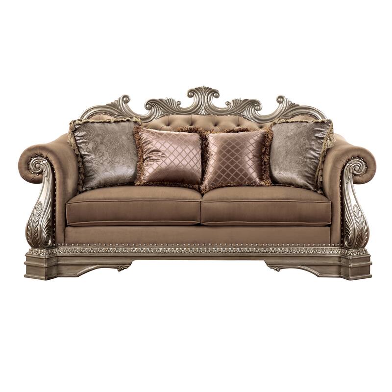 Keplinger Antique Silver Button-Tufted Backrest Loveseat