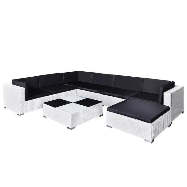 vidaXL 8 Piece Garden Lounge Set with Cushions Poly Rattan White - 110" x 83" x 21"