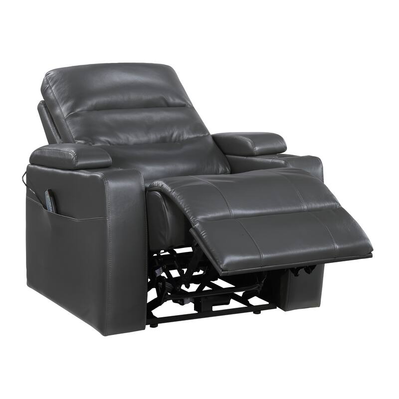 Lena 37" Faux Leather Power Recliner - Heat & Massage, Storage Arms