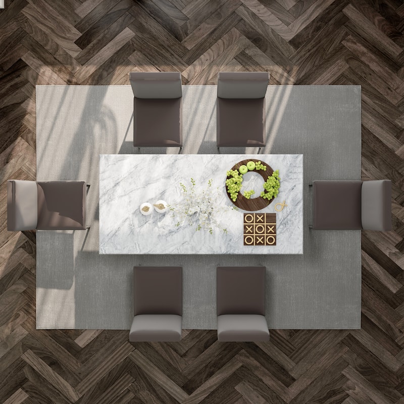 White and Gold Dining Room Table Set with 72 inch Table and White PU Leather Dining Chairs