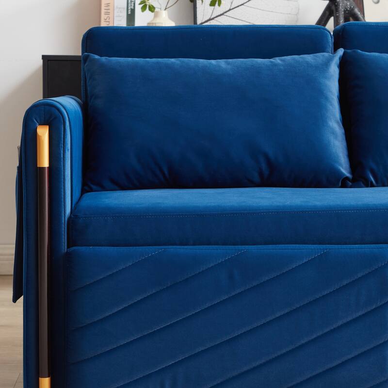 54" Velvet Pull-Out 2-Seater Sofa Bed with Adjustable Backrest & 2 Pillows