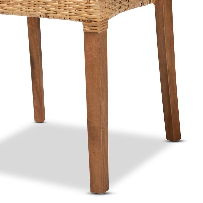 Arthur Mid-Century Mahogany Wood/ Natural Rattan Dining Chair Set(2PC)