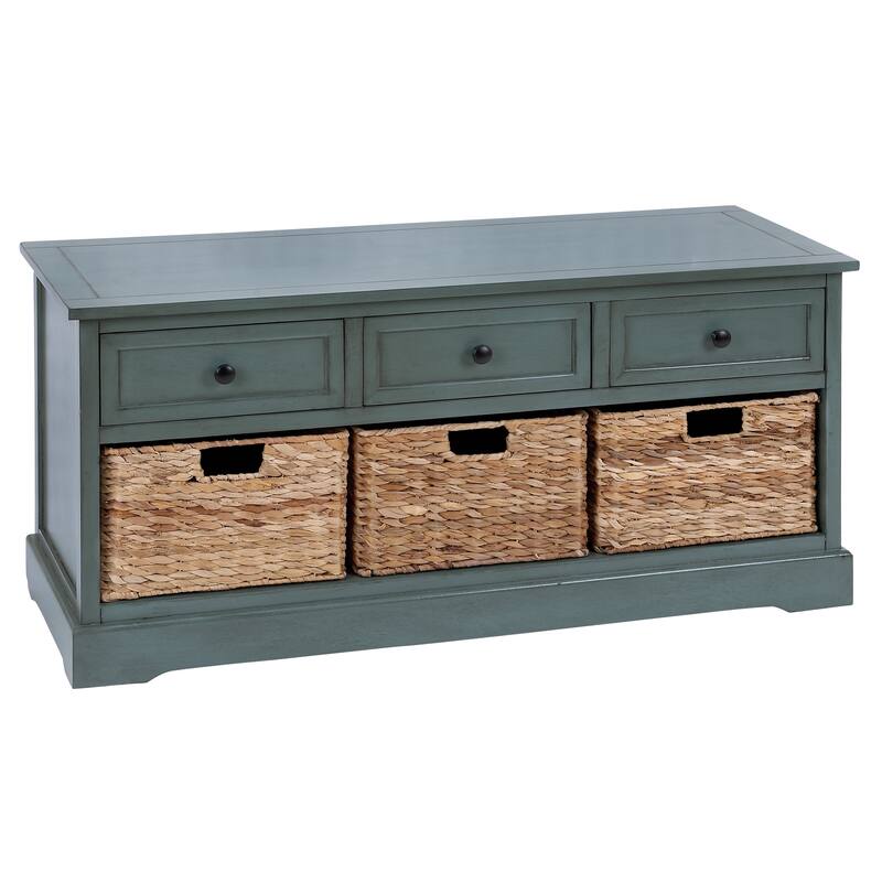 Cream, Teal, White or Brown Wood 2 Baskets and 1 Drawer Storage Unit - 16 x 13 x 28