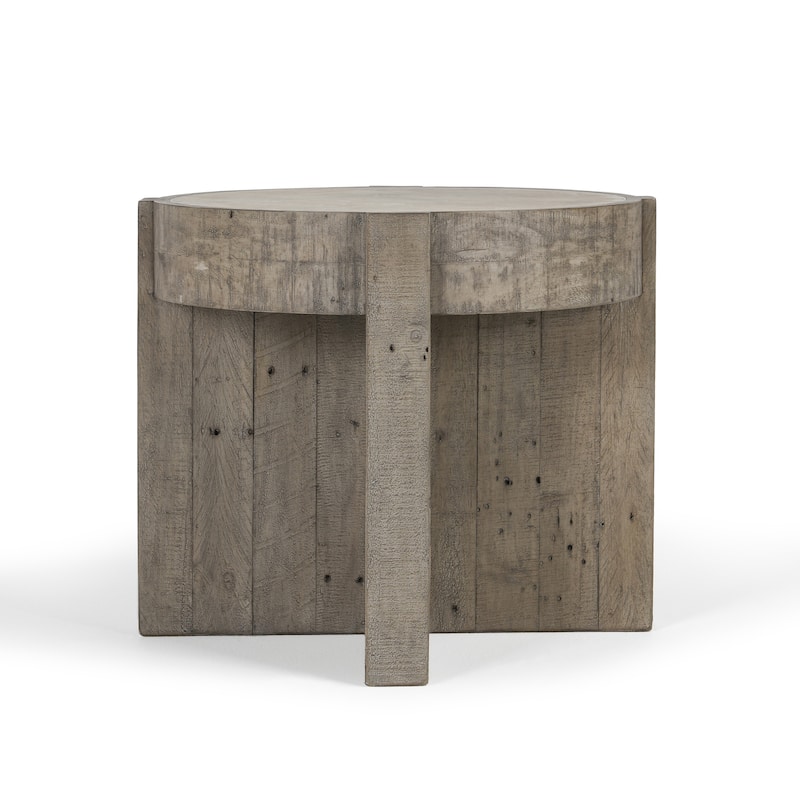 Classic Home Sonoma 26" Round Reclaimed Pine End Table in Distressed Gray