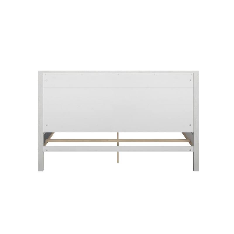 Luxury Solid Wood Bed - Coastal White Platform Queen Size Bed with Headboard & Footboard