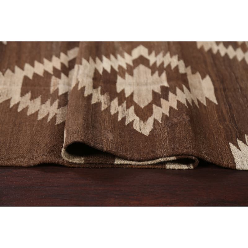 Natural Dye Tribal Geometric Kilim Oriental Wool Area Rug Flat-weave - 4'11" x 6'7"