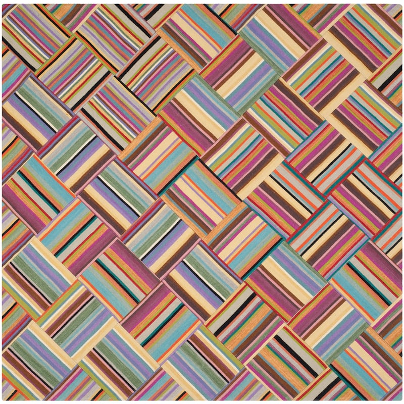 SAFAVIEH Handmade Straw Patch Sunshine Modern Wool Rug - 7' Square - Pink/Multi