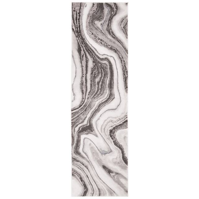 SAFAVIEH Craft Clytie Modern Abstract Marble Pattern Rug - 2'3" x 12' Runner - Grey/Silver